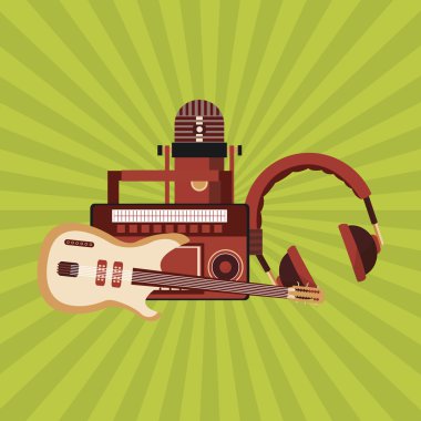 Müzik simgesi. Retro kavramı. Düz illüstrasyon, düzenlenebilir vektör