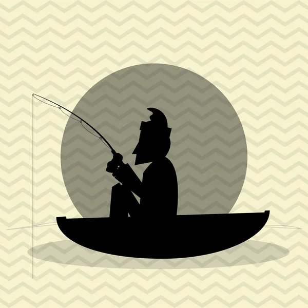 Pescador en el diseño del barco. concepto de campamento. ilustración deportiva — Vector de stock