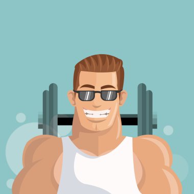 Sağlıklı bir yaşam tarzı. çizgi film adam tasarım. vücut geliştirme kavramı