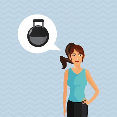 Sağlıklı bir yaşam tarzı. çizgi film kadın tasarım. vücut geliştirme kavramı