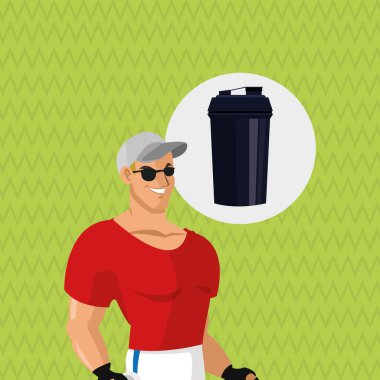 Sağlıklı bir yaşam tarzı. çizgi film adam tasarım. vücut geliştirme kavramı