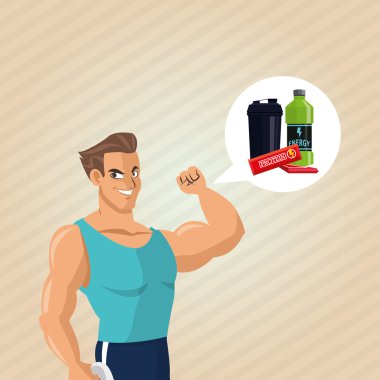 Sağlıklı bir yaşam tarzı. çizgi film adam tasarım. vücut geliştirme kavramı