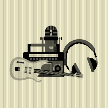 Müzik simgesi. Retro kavramı. Düz illüstrasyon