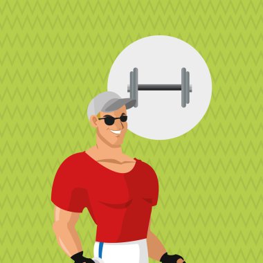 Sağlıklı bir yaşam tarzı. çizgi film adam tasarım. vücut geliştirme kavramı