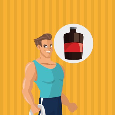 Sağlıklı bir yaşam tarzı. çizgi film adam tasarım. vücut geliştirme kavramı