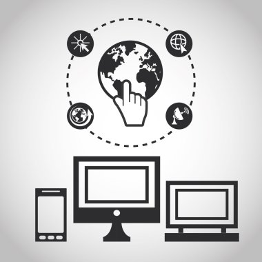 Internet tasarım. Online simgesi. Teknoloji kavramı, vektör çizim