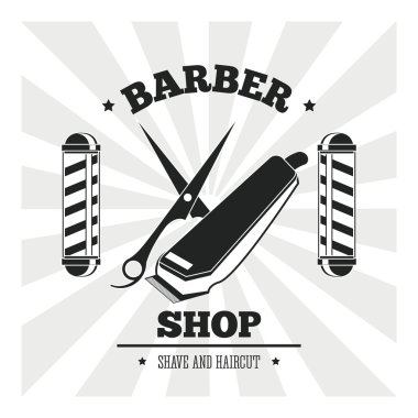 Mağaza tasarım berber. Kuaför Salonu. Stilist kutsal kişilerin resmi, vektör çizim