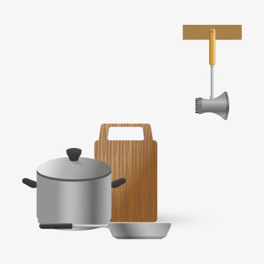 Mutfak tasarımı. Malzemeleri simgesi. Beyaz arka plan, vektör çizim