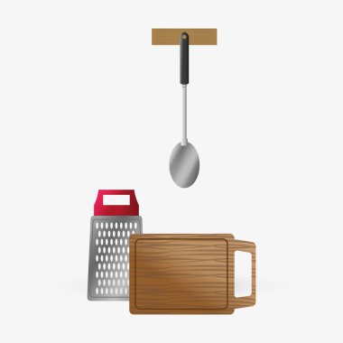 Mutfak tasarımı. Malzemeleri simgesi. Beyaz arka plan, vektör çizim