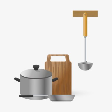 Mutfak tasarımı. Malzemeleri simgesi. Beyaz arka plan, vektör çizim