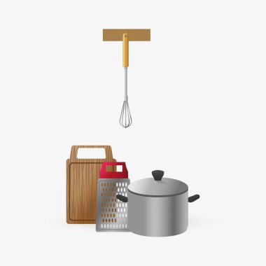 Mutfak tasarımı. Malzemeleri simgesi. Beyaz arka plan, vektör çizim