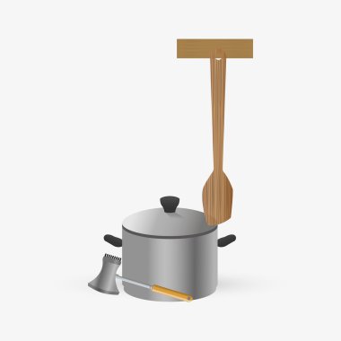 Mutfak tasarımı. Malzemeleri simgesi. Beyaz arka plan, vektör çizim