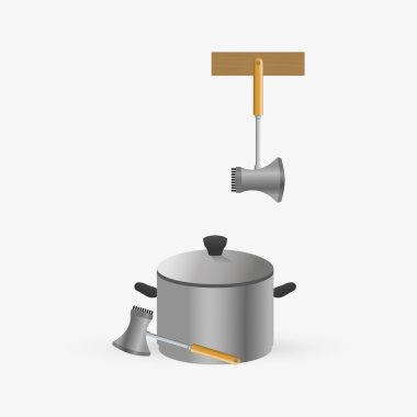 Mutfak tasarımı. Malzemeleri simgesi. Beyaz arka plan, vektör çizim