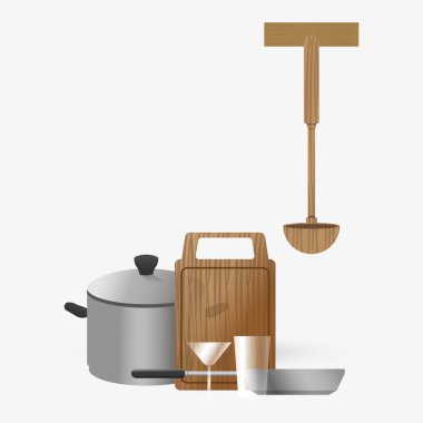 Mutfak tasarımı. Malzemeleri simgesi. Beyaz arka plan, vektör çizim