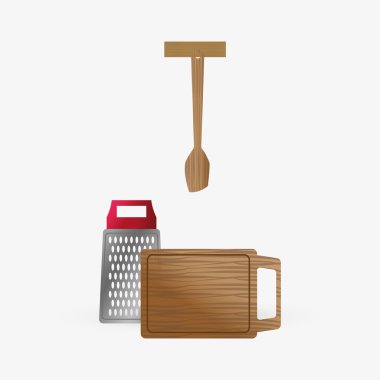 Mutfak tasarımı. Malzemeleri simgesi. Beyaz arka plan, vektör çizim