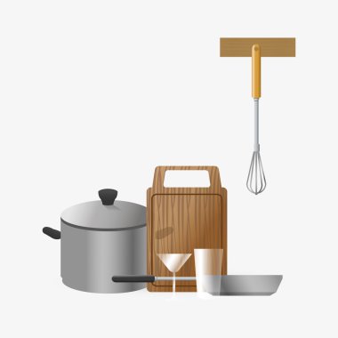 Mutfak tasarımı. Malzemeleri simgesi. Beyaz arka plan, vektör çizim