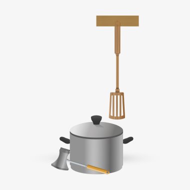 Mutfak tasarımı. Malzemeleri simgesi. Beyaz arka plan, vektör çizim