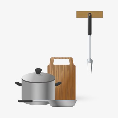 Mutfak tasarımı. Malzemeleri simgesi. Beyaz arka plan, vektör çizim