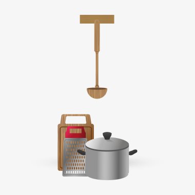 Mutfak tasarımı. Malzemeleri simgesi. Beyaz arka plan, vektör çizim