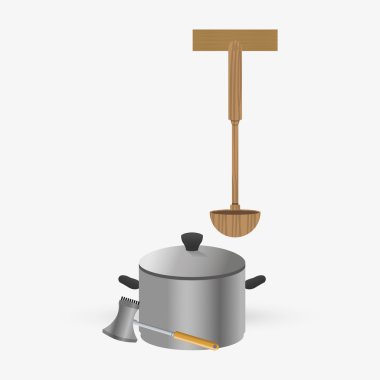 Mutfak tasarımı. Malzemeleri simgesi. Beyaz arka plan, vektör çizim