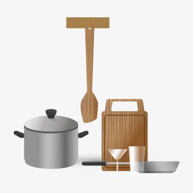 Mutfak tasarımı. Malzemeleri simgesi. Beyaz arka plan, vektör çizim