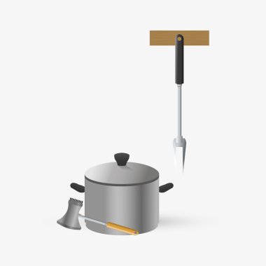 Mutfak tasarımı. Malzemeleri simgesi. Beyaz arka plan, vektör çizim