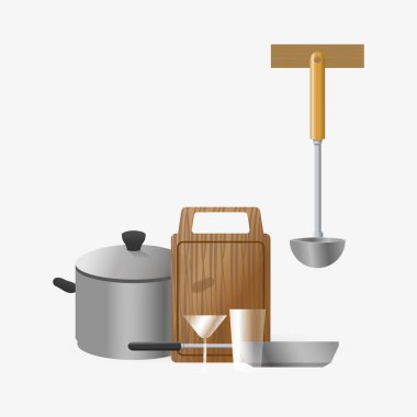 Mutfak tasarımı. Malzemeleri simgesi. Beyaz arka plan, vektör çizim