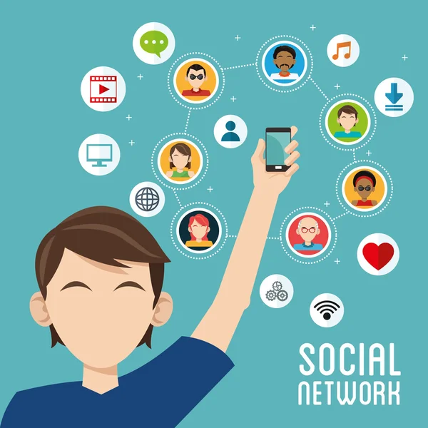 Conception de médias sociaux. Icône réseau. Concept technologique — Image vectorielle
