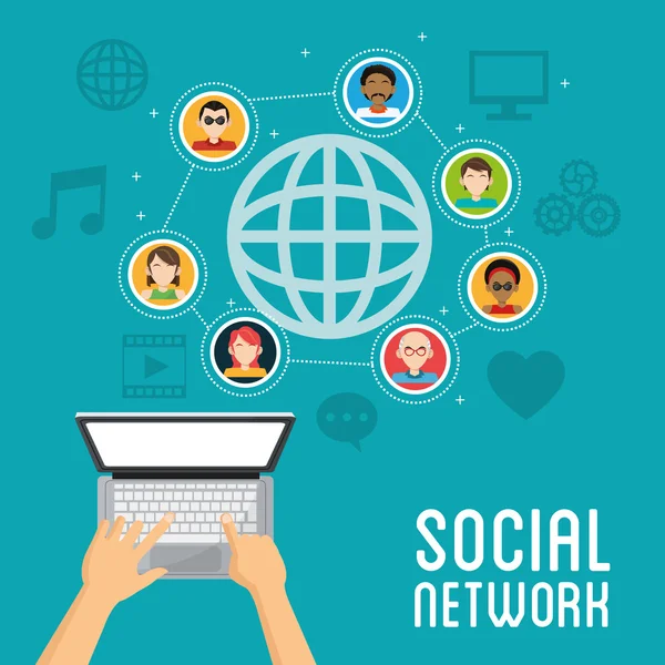 Σχέδιο κοινωνικών μέσων μαζικής ενημέρωσης. Δικτύωση εικονίδιο. Τεχνολογία έννοια — Διανυσματικό Αρχείο