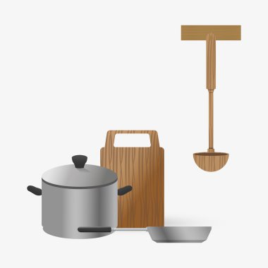 Mutfak tasarımı. Malzemeleri simgesi. Beyaz arka plan, vektör çizim