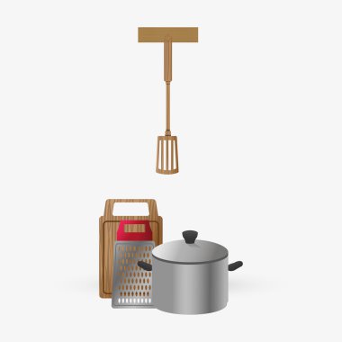 Mutfak tasarımı. Malzemeleri simgesi. Beyaz arka plan, vektör çizim