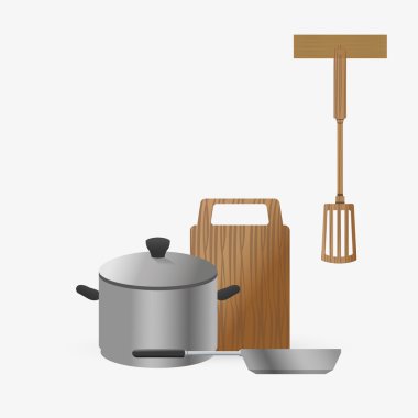 Mutfak tasarımı. Malzemeleri simgesi. Beyaz arka plan, vektör çizim