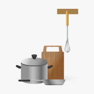 Mutfak tasarımı. Malzemeleri simgesi. Beyaz arka plan, vektör çizim
