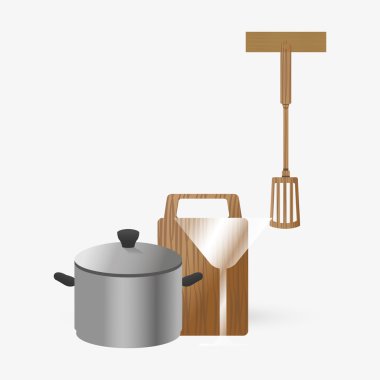 Mutfak tasarımı. Malzemeleri simgesi. Beyaz arka plan, vektör çizim