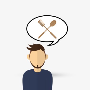 Mutfak tasarımı. Malzemeleri simgesi. Beyaz arka plan, vektör çizim