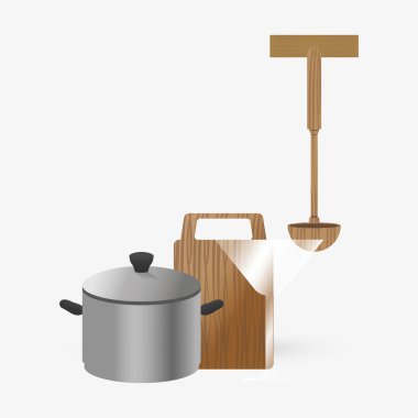 Mutfak tasarımı. Malzemeleri simgesi. Beyaz arka plan, vektör çizim