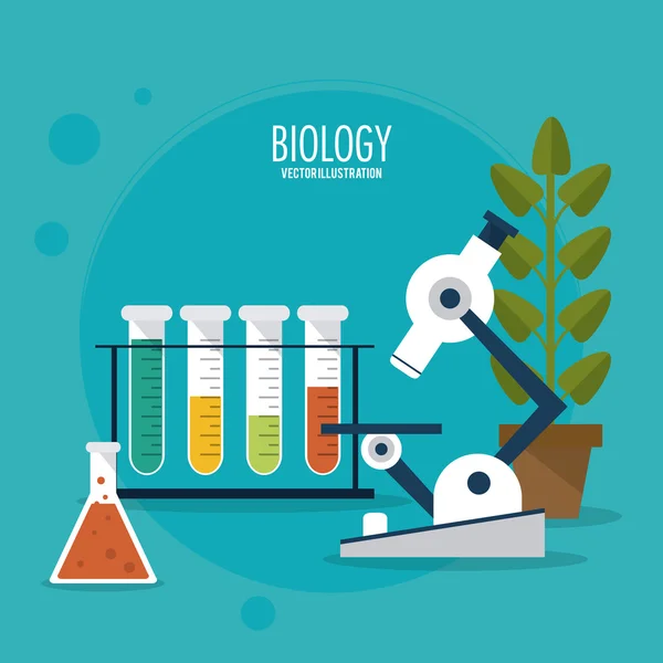 Desain biologi. Ikon lab. Ilustrasi datar, vektor - Stok Vektor