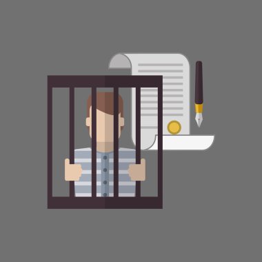 Hukuk tasarım. Adalet simgesi. Gri arka plan, vektör çizim