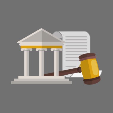 Hukuk tasarım. Adalet simgesi. Gri arka plan, vektör çizim