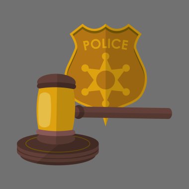 Hukuk tasarım. Adalet simgesi. Gri arka plan, vektör çizim