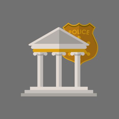 Hukuk tasarım. Adalet simgesi. Gri arka plan, vektör çizim