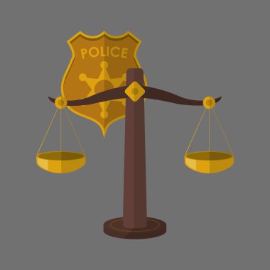 Hukuk tasarım. Adalet simgesi. Gri arka plan, vektör çizim