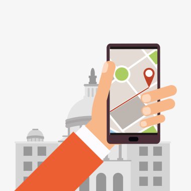 GPS tasarım. Bina simgesi. İzole illüstrasyon, düzenlenebilir vektör