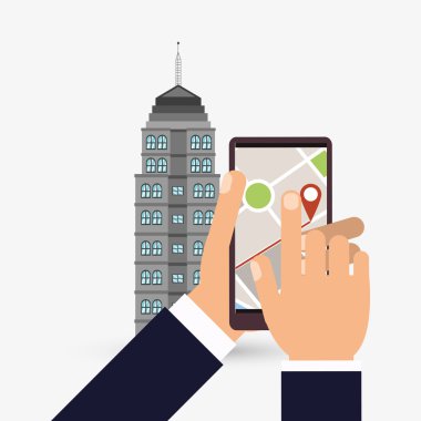 GPS tasarım. Bina simgesi. İzole illüstrasyon, düzenlenebilir vektör