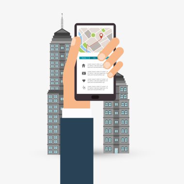 GPS tasarım. Bina simgesi. İzole illüstrasyon, düzenlenebilir vektör