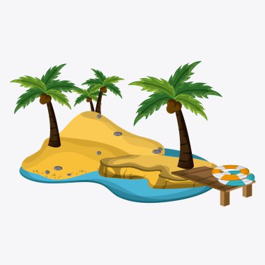 Plaj tasarım. Yaz simgesi. Renkli resimde