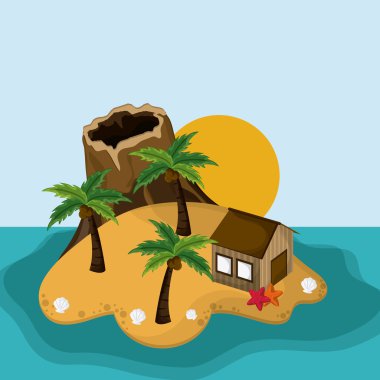 Plaj tasarım. Yaz simgesi. Renkli resimde