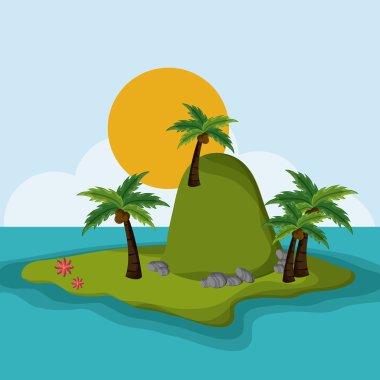 Plaj tasarım. Yaz simgesi. Renkli resimde