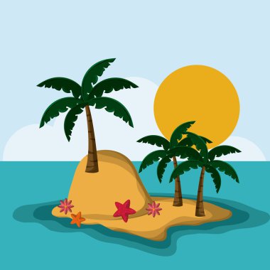 Plaj tasarım. Yaz simgesi. Renkli resimde