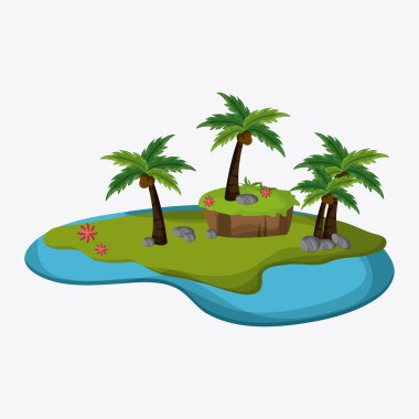 Plaj tasarım. Palmiye ağacı simgesi. Renkli resimde